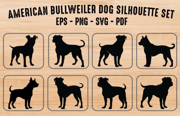 American Bullweiler Dog Silhouette Set