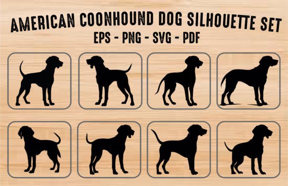 American Coonhound Dog Silhouette Set