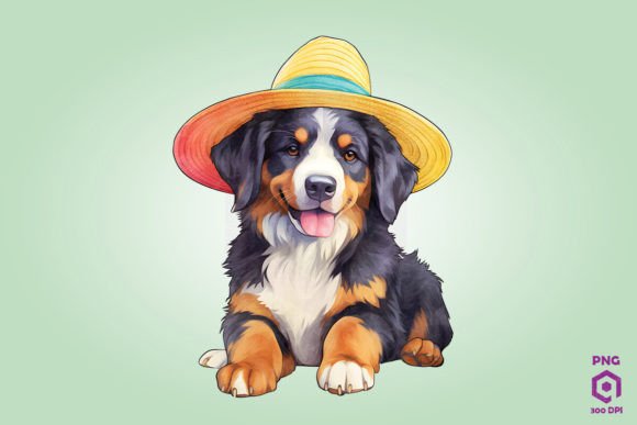 Bernese Mountain Dog Wearing Straw Hat