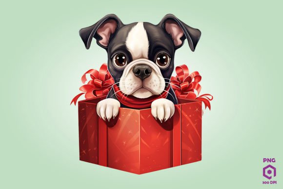 Christmas Boston Terrier Dog Gift Box
