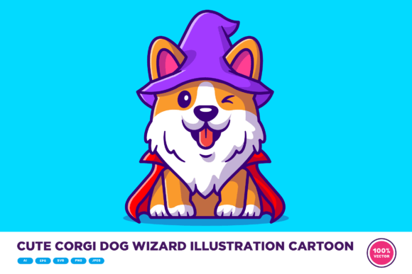 Cute Corgi Dog Wizard Illustration