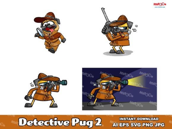 Detective Pug Dog Cartoon Character 2