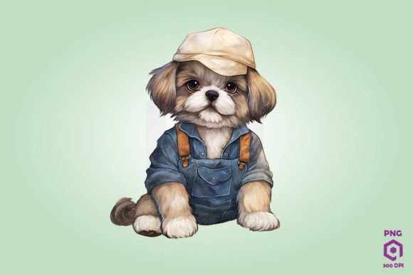 Farmer Shih Tzu Dog Clipart