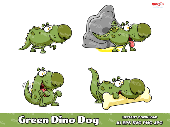 Green Dino Dog Cartoon Mascot Character