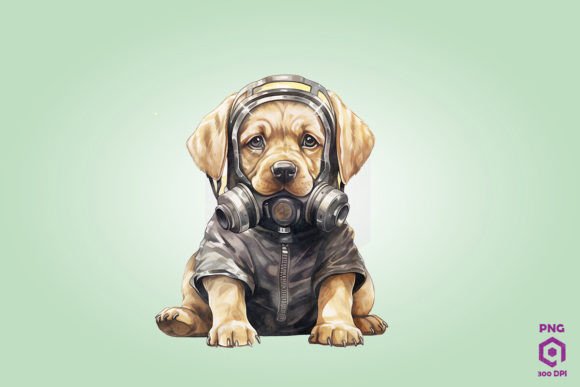 Labrador Retriever Dog Wearing Gas Mask