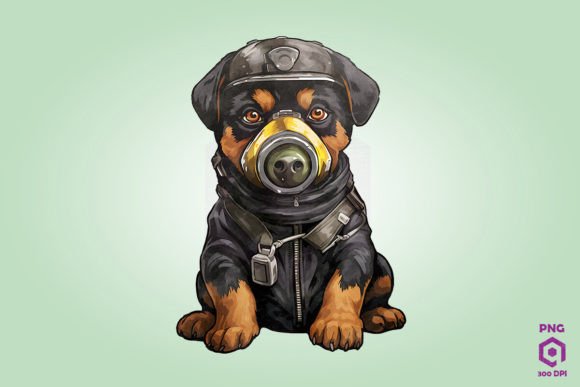 Rottweiler Dog Wearing Gas Mask