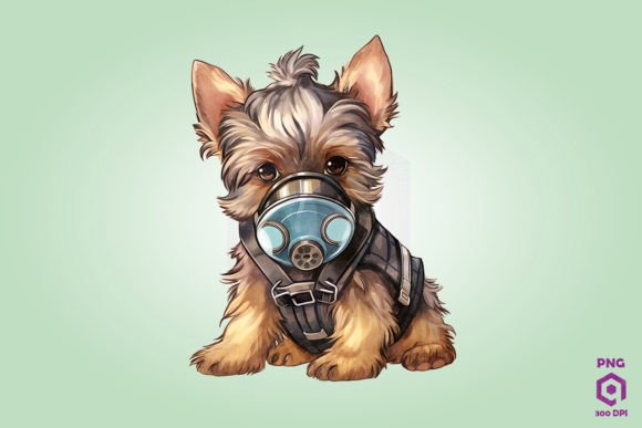 Yorkshire Terrier Dog Wearing Gas Mask